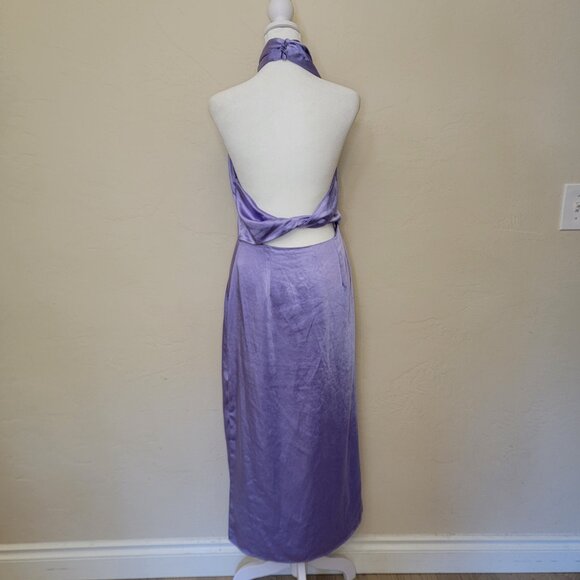 Lulus Perfectly Sleek Lavender Satin Halter Slip Midi Dress, #2302171, Sz M, $40 - Picture 4 of 14